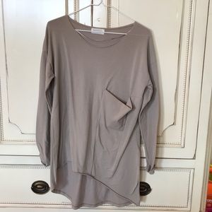 Zara Women High Low Tan 3/4 Sleeve Top
